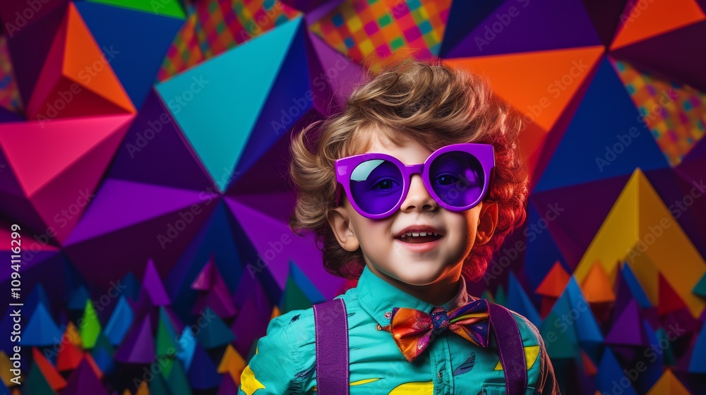 Portrait of a Whimsical Child in Oversized Purple Sunglasses Portrait of a Whimsical Child in Oversized Purple Sunglasses