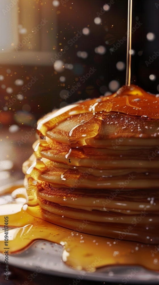 Golden Pancakes Drizzled with Syrup - A Delicious Breakfast Treat Golden Pancakes Drizzled with Syrup - A Delicious Breakfast Treat