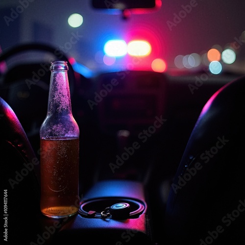  Beer Bottle Police Lights DUI Scene