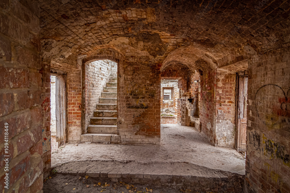 Fototapeta premium Ruins of an old abandoned building. A manor house of the early 19th century.