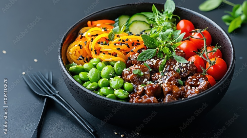 Create a nourishing raw buddha bowl with spiralized zucchini edamame and cherry tomatoes for a healthy meal at home Create a nourishing raw buddha bowl with spiralized zucchini edamame and cherry tomatoes for a healthy meal at home