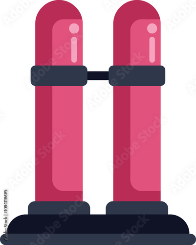 Illustration of two pink oxygen tanks standing upright connected together with black strap on platform