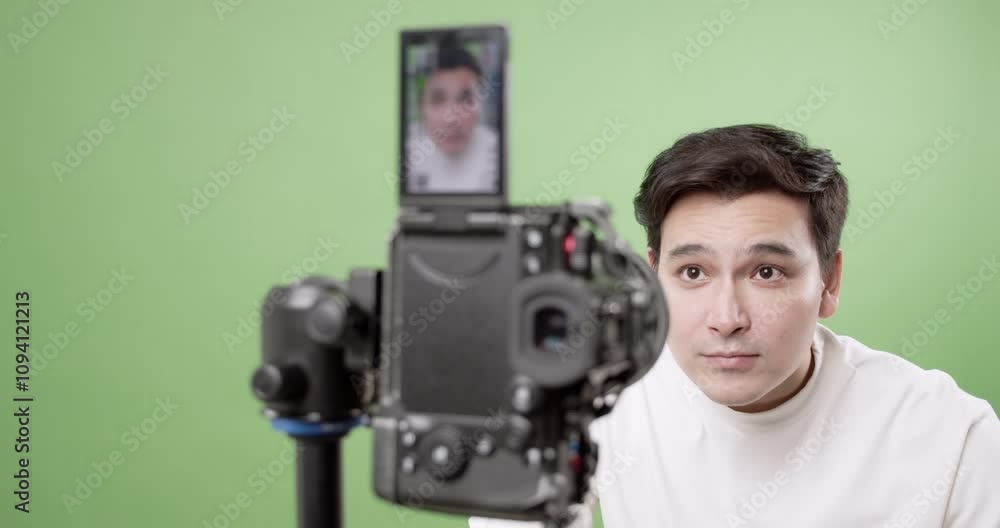 A content creator captures a personal moment while adjusting his hair in a portrait setup showcasing self-image and creativity. A content creator captures a personal moment while adjusting his hair in a portrait setup showcasing self-image and creativity.