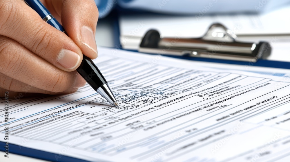A doctor's hand methodically writing on a medical form, representing precision and diligence in patient care documentation. A doctor's hand methodically writing on a medical form, representing precision and diligence in patient care documentation.