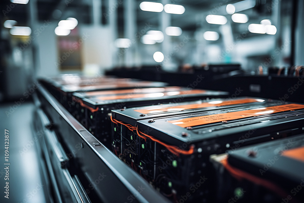 Close-Up of Automated Battery Manufacturing Line Highlighting Advanced Energy Storage Solutions and Industrial Efficiency Close-Up of Automated Battery Manufacturing Line Highlighting Advanced Energy Storage Solutions and Industrial Efficiency