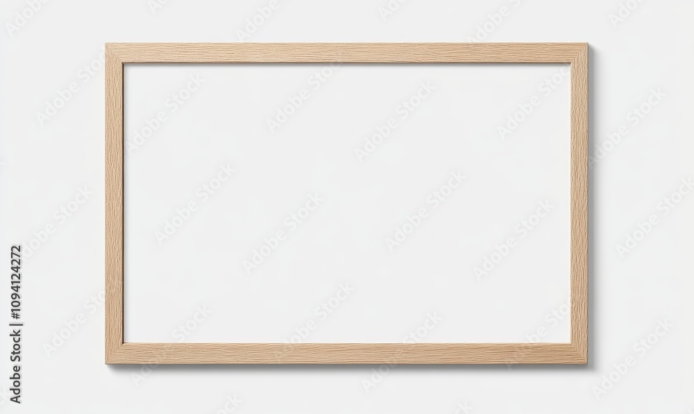 Blank Oak Wood Picture Frame Mockup on White Wall Horizontal Artwork Template Minimalist Design Blank Oak Wood Picture Frame Mockup on White Wall Horizontal Artwork Template Minimalist Design