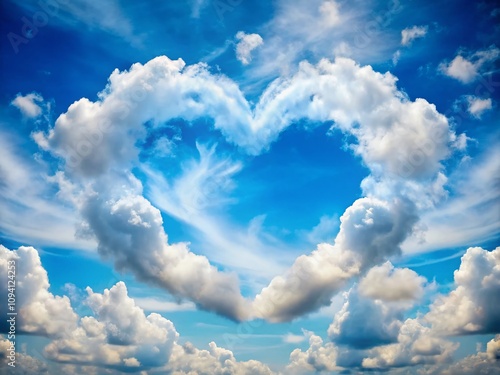 Whimsical Heart-Shaped Clouds in a Blue Sky Creating a Dreamy Atmosphere for Nature Lovers and Cloud Gazers to Enjoy the Beauty of Nature's Artistry photo