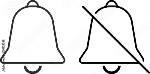 Notification mute unmute icon set. Turn on notification and turn off notification icon. Reminder signal
