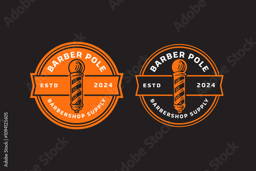 barber pole with ball barber tool retro badge logo design set for barbershop, salon, haircut, shaves, hairdressing, hipster, gentleman, beauty. barber pole with circle lamp vintage emblem logo