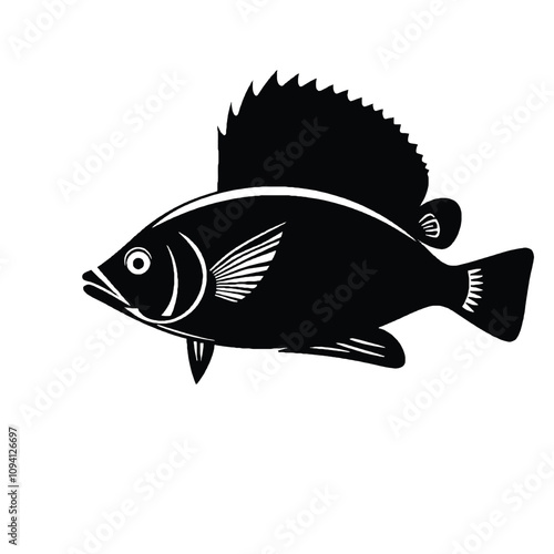 black-and-white silhouette of a fish with sharp, well-defined features