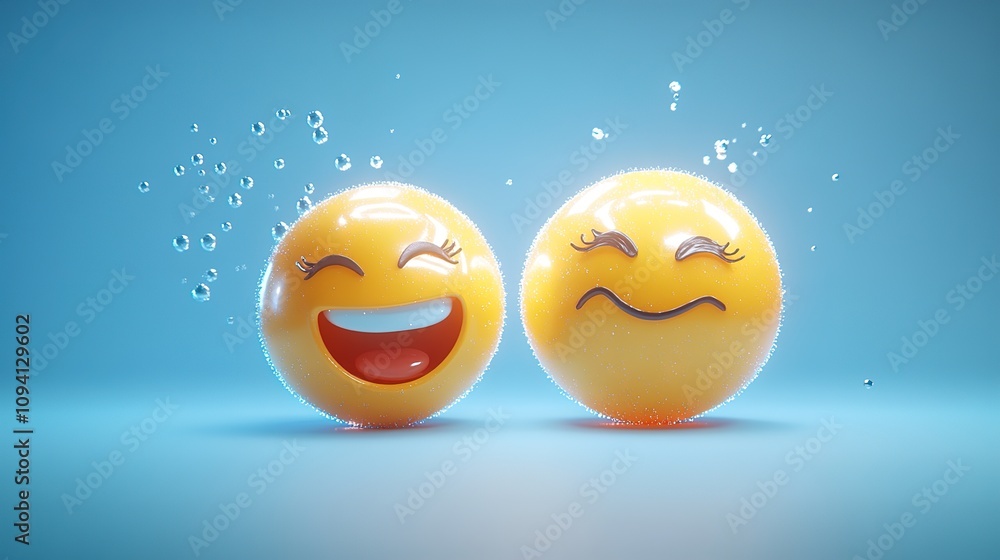 3D Emojis with Water Droplets Illustration 3D Emojis with Water Droplets Illustration