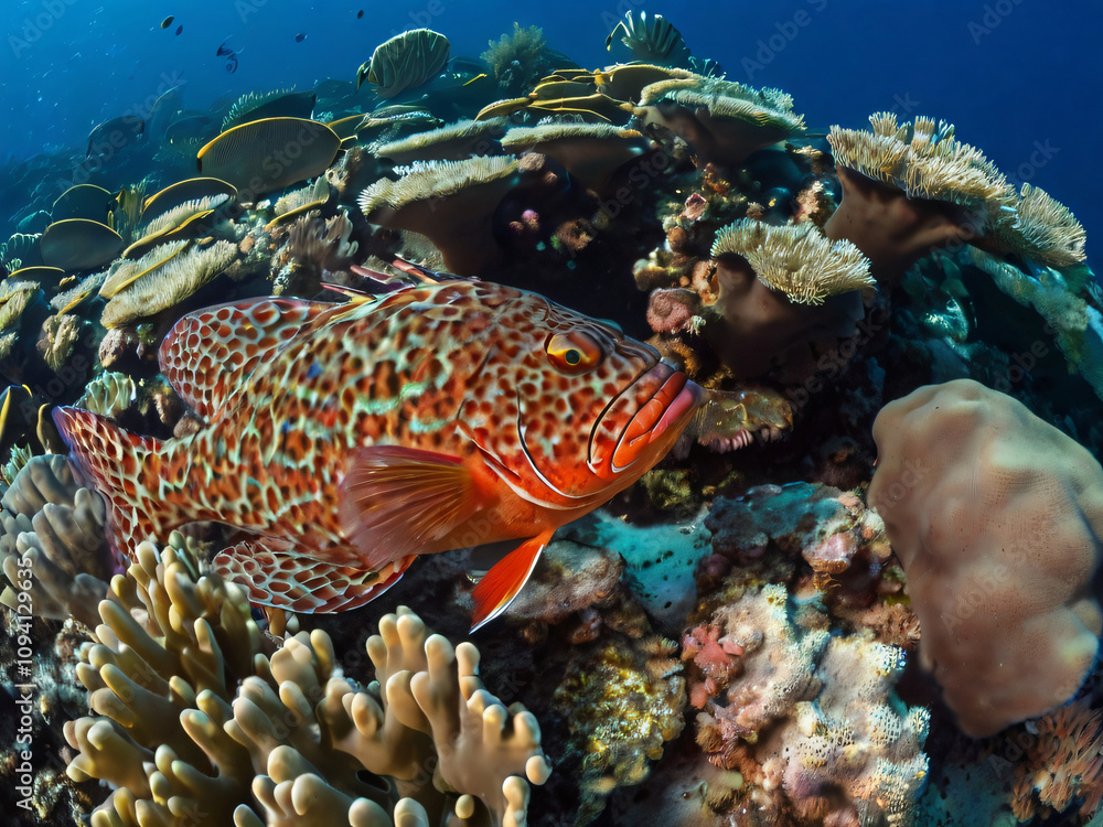 coral reef with Red coral grouper coral reef with Red coral grouper
