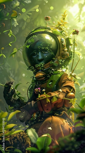 Surreal Space Suit in a Lush Jungle: A Digital Art Exploration of Nature and Technology