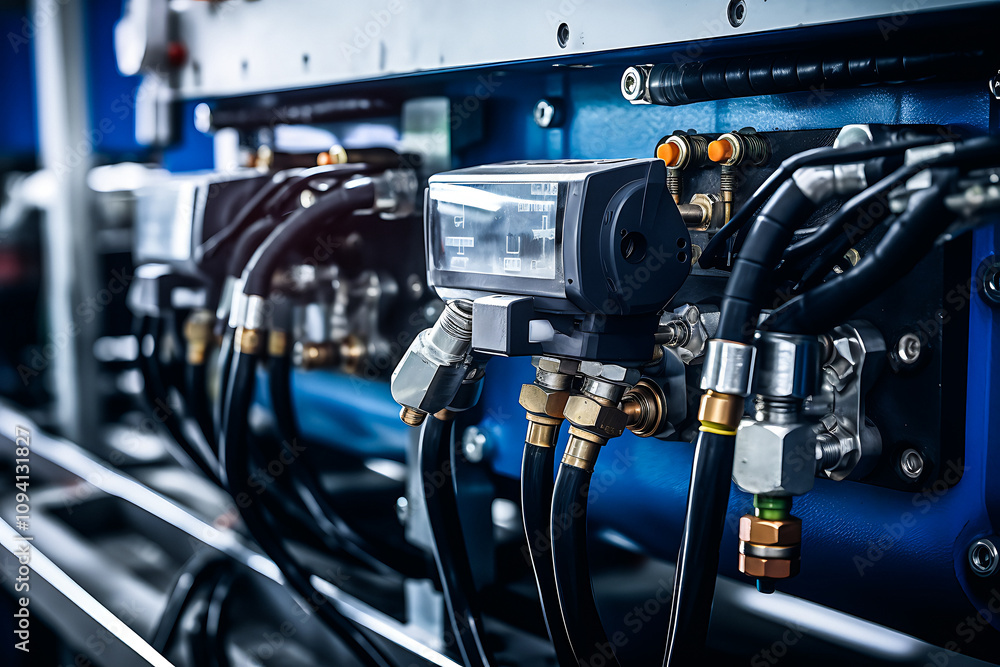 Close-Up of Pneumatic Tools and Compressed Air System in Industrial Setting, Highlighting Precision and Modern Manufacturing Technology Close-Up of Pneumatic Tools and Compressed Air System in Industrial Setting, Highlighting Precision and Modern Manufacturing Technology
