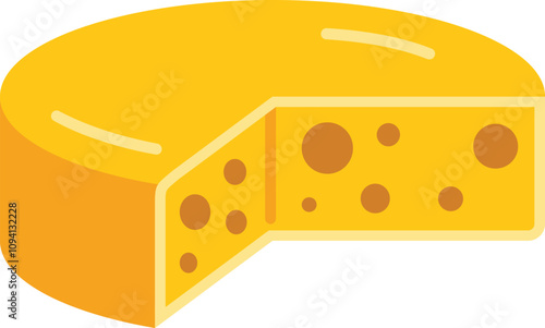 Round block of swiss cheese with a slice cut out, showing the inside of the cheese