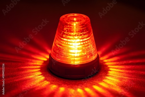 Glowing Orange Traffic Cone on Textured Red Surface with Light Patterns photo