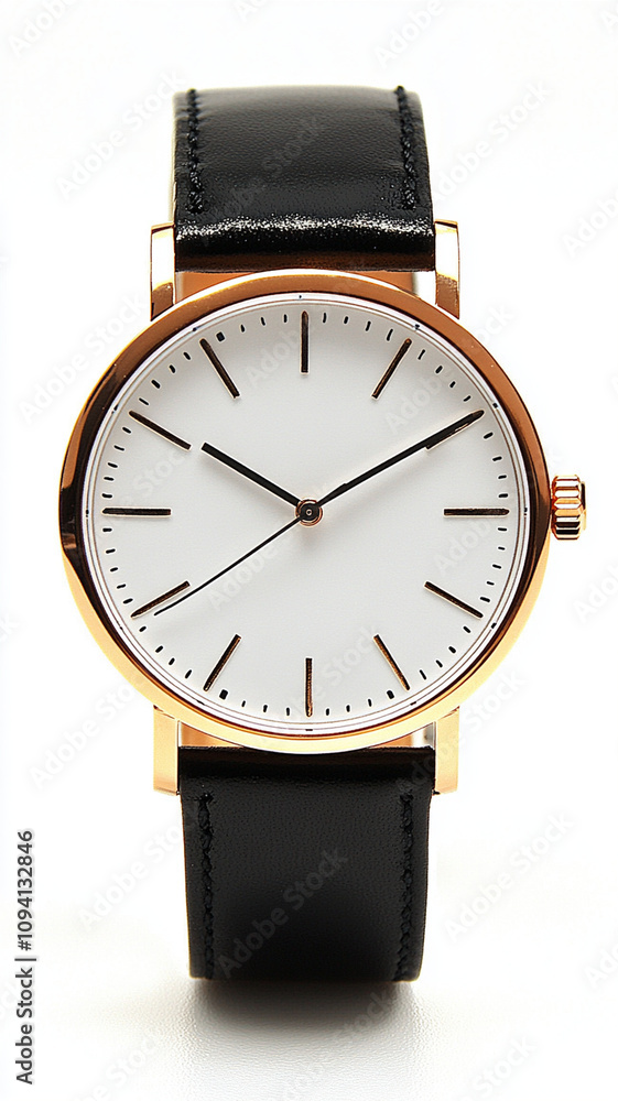 Elegant wristwatch with minimalist design and black leather strap Elegant wristwatch with minimalist design and black leather strap