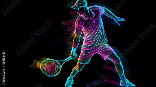 Colorful Silhouette of Male Tennis Player in Motion