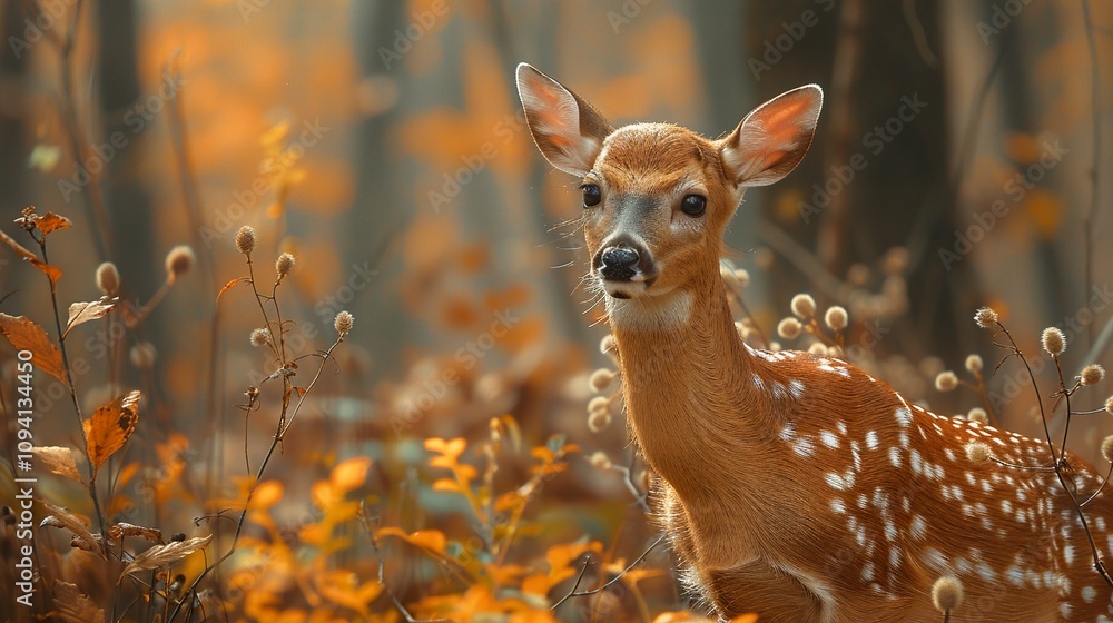 Fawn Deer Portrait in Autumn Forest: A Close-Up Look at Nature's Beauty Fawn Deer Portrait in Autumn Forest: A Close-Up Look at Nature's Beauty