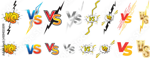 Set of VS Icons. Versus letter logo. Battle vs match, game.