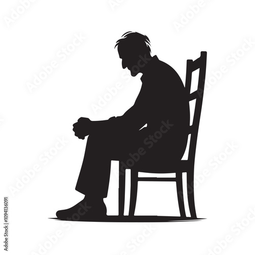 Silhouette of a Sad Elderly Man Sitting in a Chair.eps