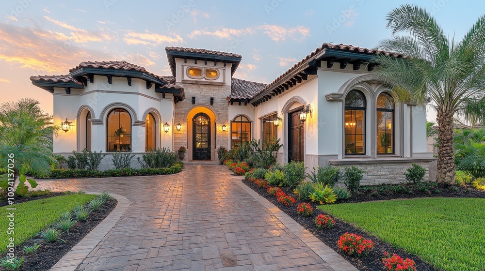 Mediterranean Style Home with Lush Landscaping Mediterranean Style Home with Lush Landscaping