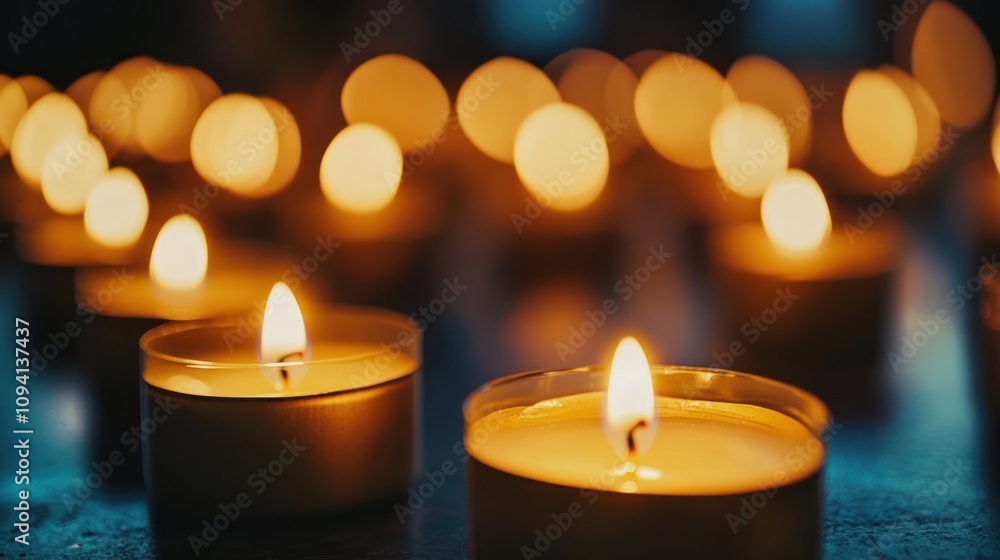 A serene arrangement of glowing candles creating a warm, inviting atmosphere. A serene arrangement of glowing candles creating a warm, inviting atmosphere.