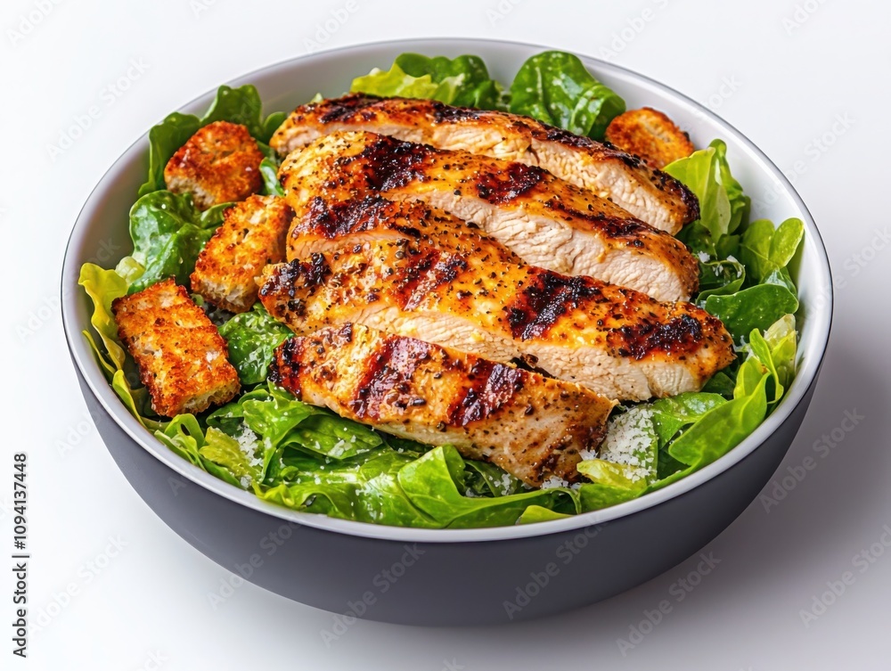Savor the flavor classic grilled chicken caesar salad with homemade croutons in a cozy kitchen setting Savor the flavor classic grilled chicken caesar salad with homemade croutons in a cozy kitchen setting