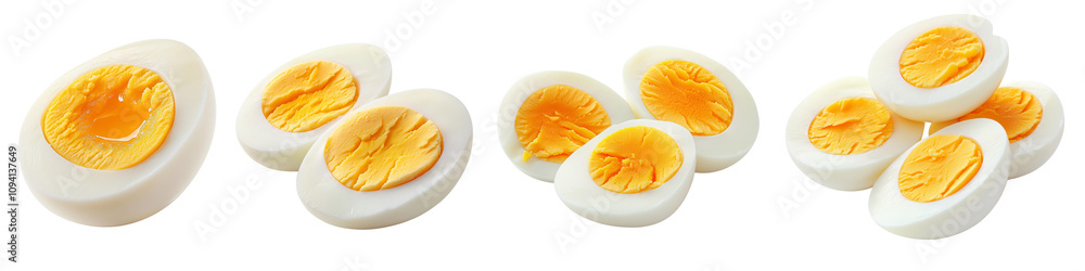 Set of a Sliced hard-boiled egg, isolated on a transparent background. Set of a Sliced hard-boiled egg, isolated on a transparent background.