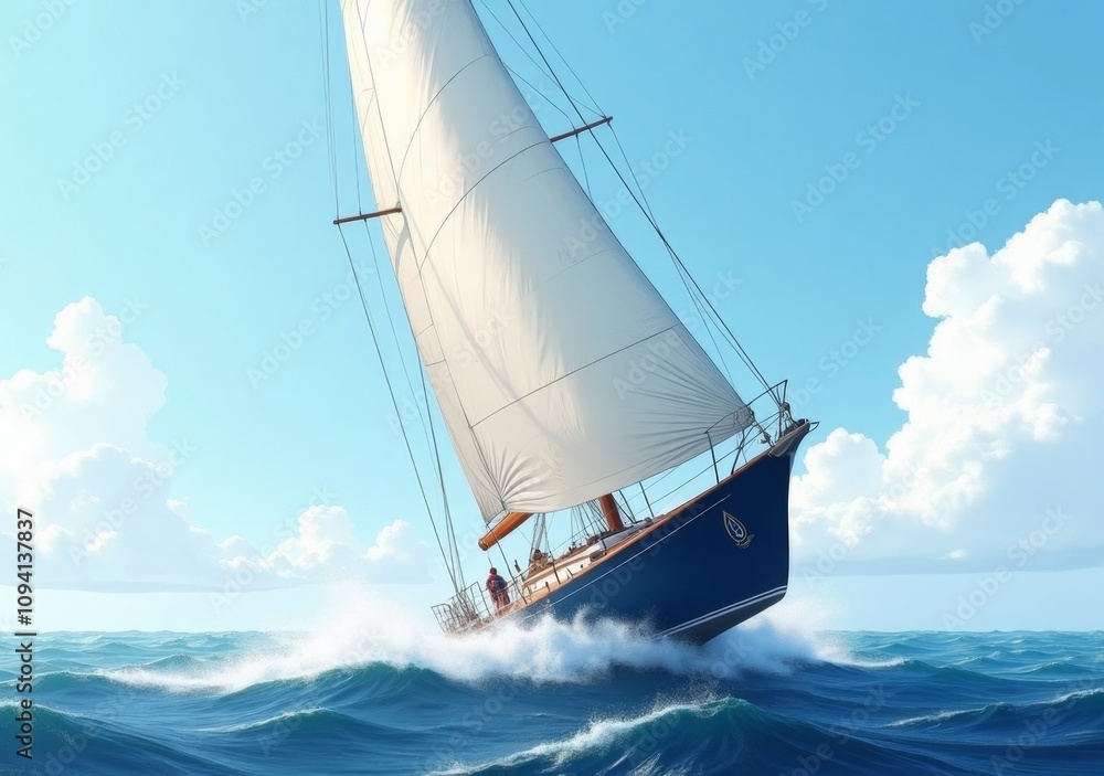 Fototapeta premium Majestic sailing vessel navigating through vibrant ocean waters under a clear blue sky