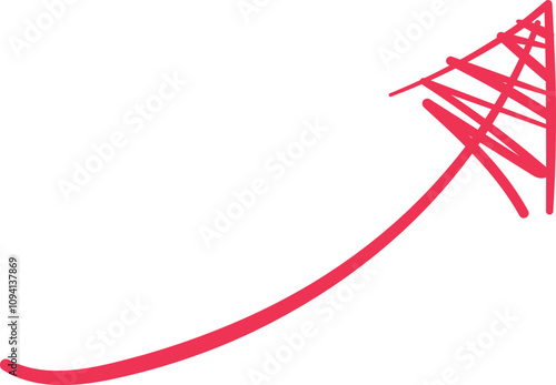 マジックで書かれた右肩上がりの赤色の手書きの矢印のイラスト素材