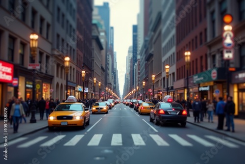 City Street Scene With Yellow Taxis And Evening Ambiance