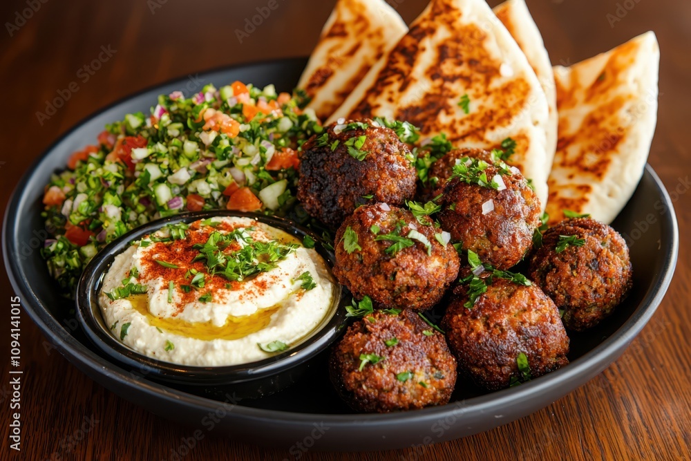 Indulge in crispy falafel balls with creamy hummus and fresh tabbouleh a mediterranean delight at home Indulge in crispy falafel balls with creamy hummus and fresh tabbouleh a mediterranean delight at home