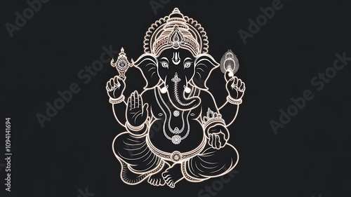 Obraz na płótnie Lord ganesha with gold light lines isolated on black background. w salonie