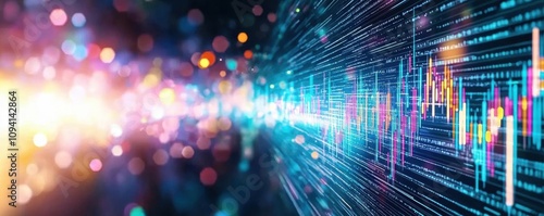 Wallpaper Mural A rotating digital globe displaying stock market growth trends, glowing with bright blue and green lights against a dark background Torontodigital.ca