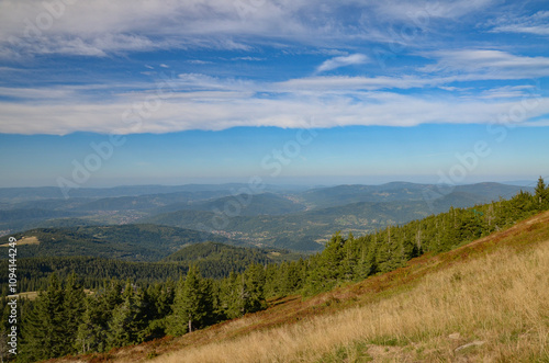 Panorama of the mountains on the trail from Korbielów to Pilsko