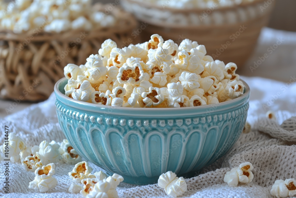 Enjoying buttery popcorn freshly popped in the microwave cozy home environment food delight for movie night Enjoying buttery popcorn freshly popped in the microwave cozy home environment food delight for movie night