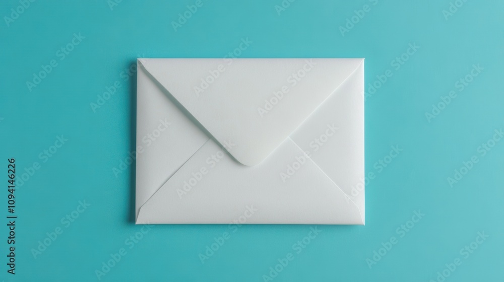 The white envelope rests on a bright blue surface, creating a striking contrast that enhances its clean and classic design The white envelope rests on a bright blue surface, creating a striking contrast that enhances its clean and classic design