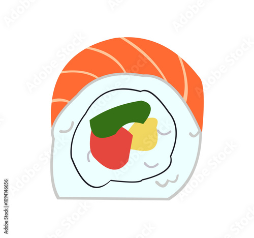illustration of Japanese food, uramaki sushi.