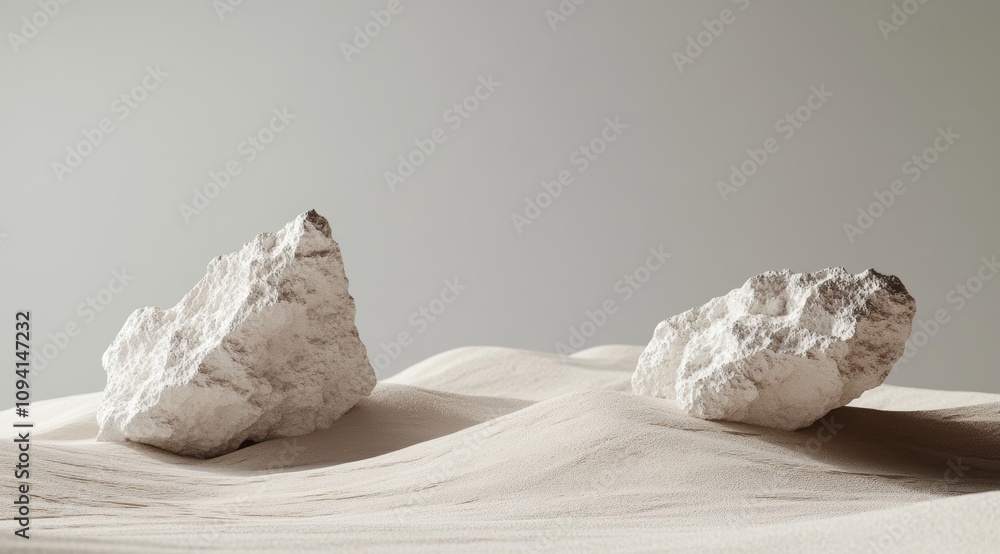 Minimalist Stone Display Podium with Beige Sand Background for Beauty Product Presentation Minimalist Stone Display Podium with Beige Sand Background for Beauty Product Presentation