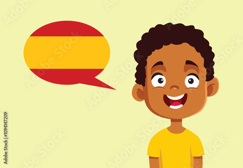 Happy Boy Speaking Spanish Language Vector Illustration. Little student learning a foreign language 
