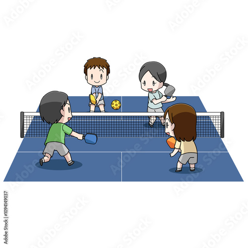 ピックルボールのダブルスをする男女のイラスト