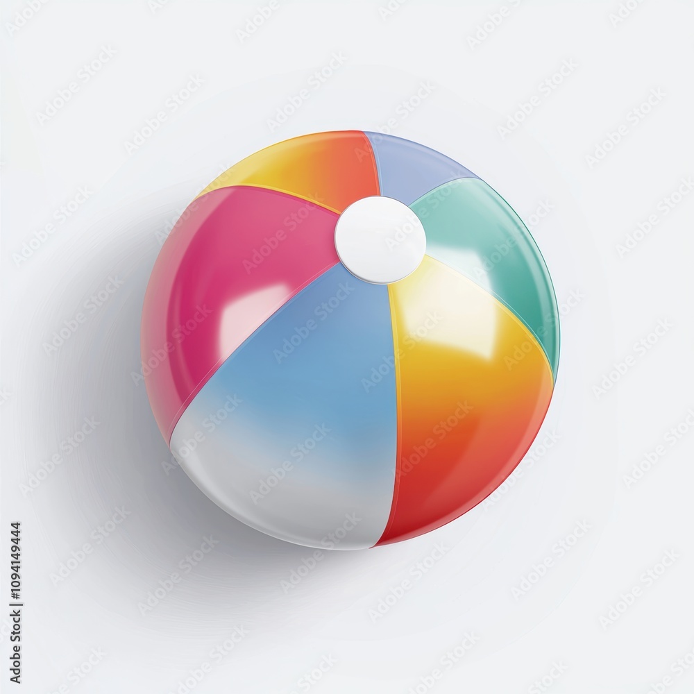 A colorful beach ball rests on a light background, showcasing vibrant segments of red, blue, yellow, and green, perfect for summer fun. A colorful beach ball rests on a light background, showcasing vibrant segments of red, blue, yellow, and green, perfect for summer fun.