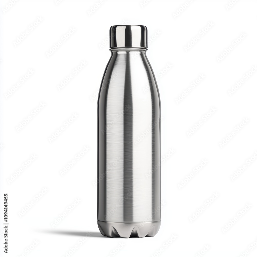 A sleek stainless steel water bottle, designed for hydration on the go, featuring a minimalist and modern aesthetic. A sleek stainless steel water bottle, designed for hydration on the go, featuring a minimalist and modern aesthetic.