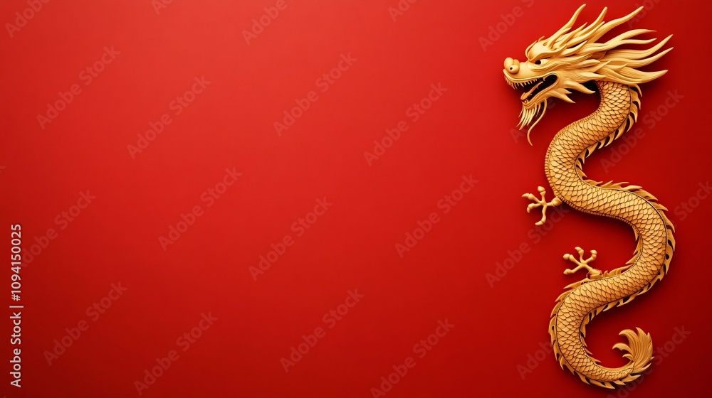 Obraz premium Modern Gold Dragon Silhouette on Red Background for Chinese New Year