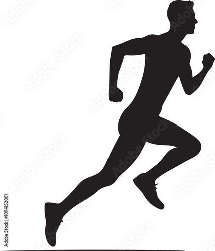 Athlete on running race silhouettes black and white vector illustration
