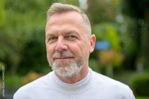 Close-Up Portrait of a Mature Man with a Calm Expression