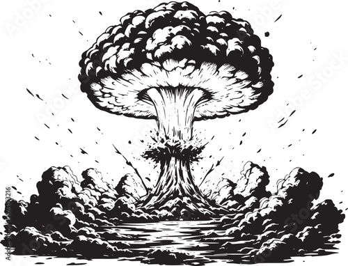 Explosion cloud dramatic black and white silhouette vector
