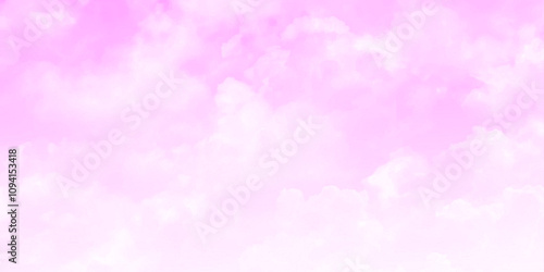 Horizontal of white puffy clouds and pink sky in sunny day background. Vector design