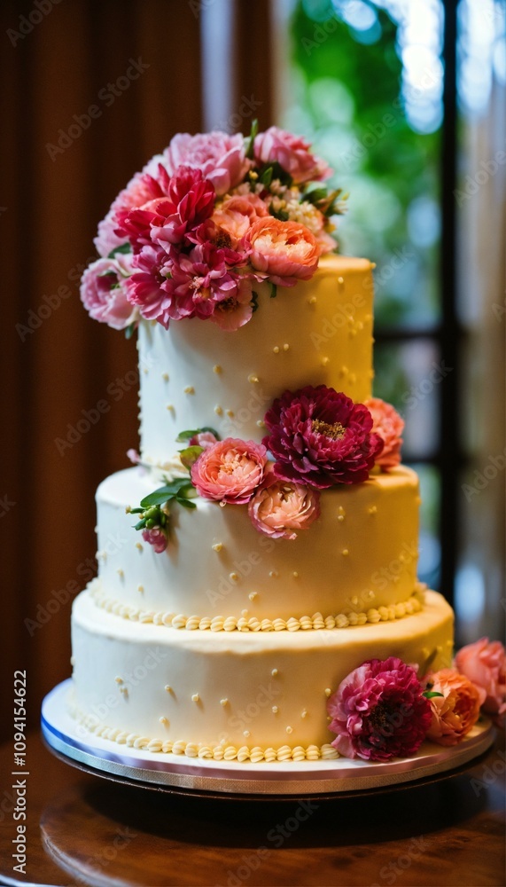 Fototapeta premium wedding cake decorated with roses